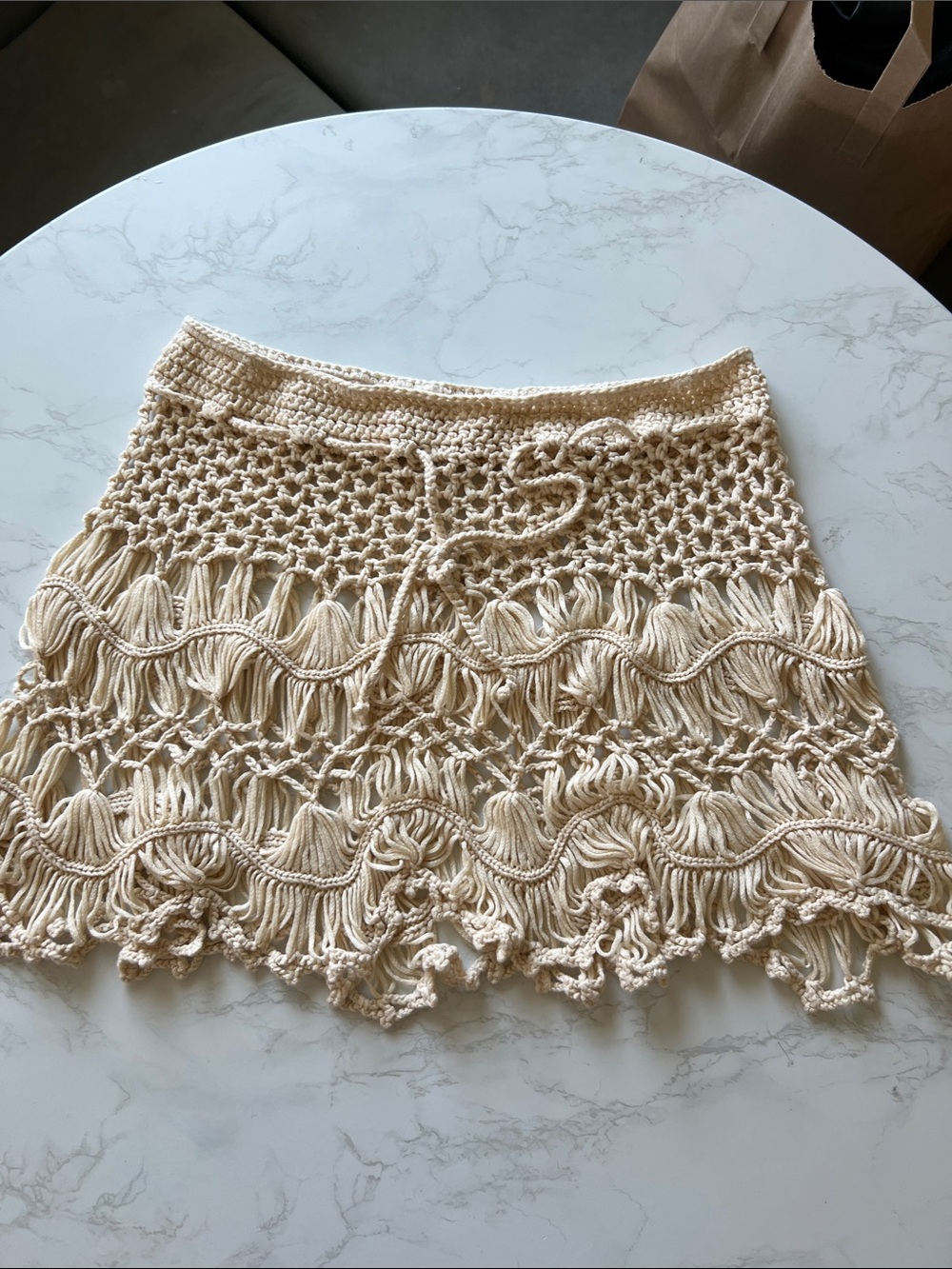 Crochet Fringe Mini Skirt - Cream